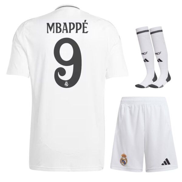 Real Madrid Home Children's Kit Jersey 2024 2025 Mbappe
